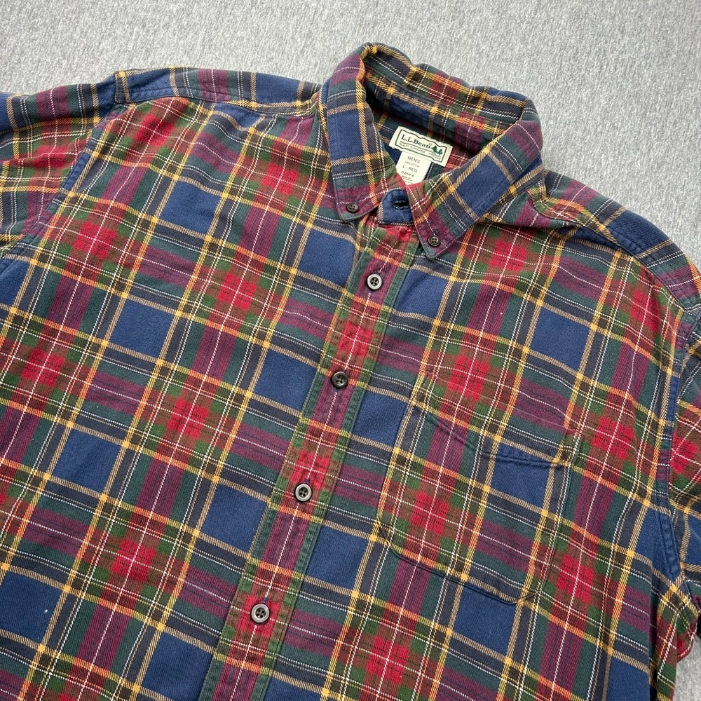 LL Bean Long Sleeve Button Down‎ Flannel Shirt Mens Large Regular Plaid 0BHF4